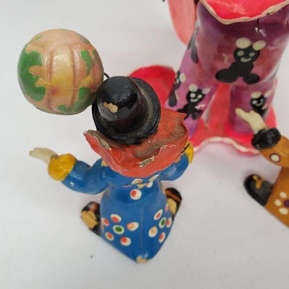 Vintage Creepy Scary Dirty Halloween Clown Figurines Paper Mache Nightmare Fuel - Picture 4 of 10